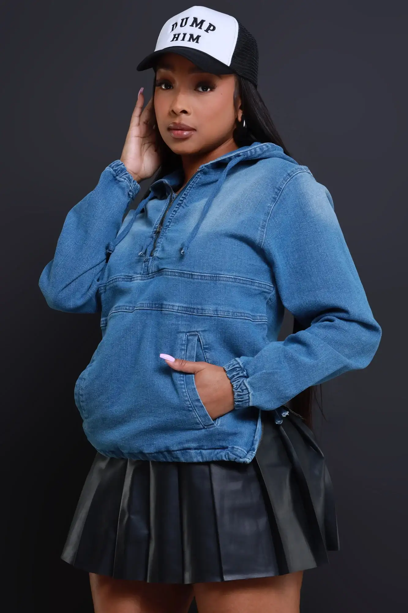 Image of Always Gone Oversized Denim Hoodie - Medium Wash