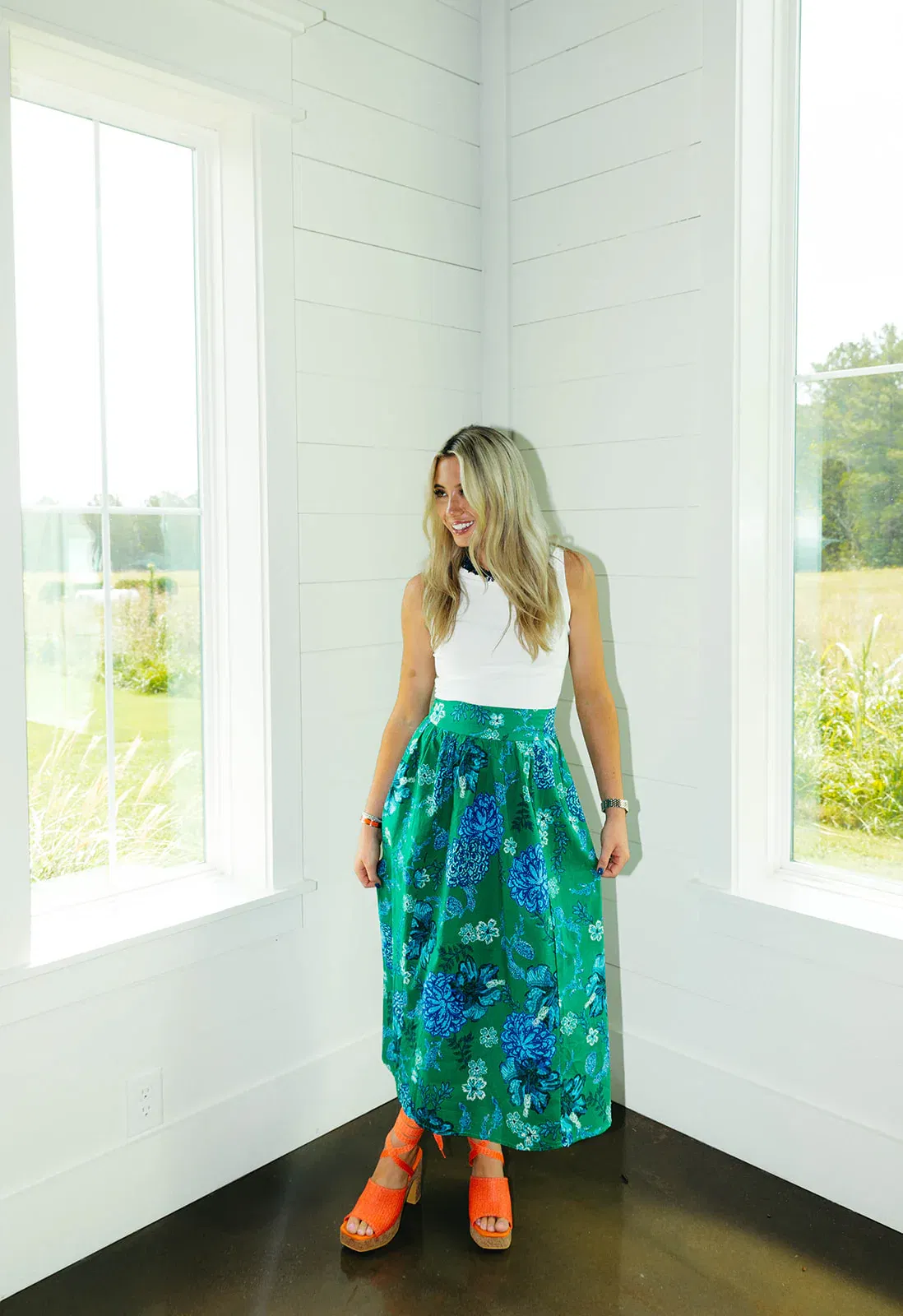 Elouise Midi Skirt - Green/Blue