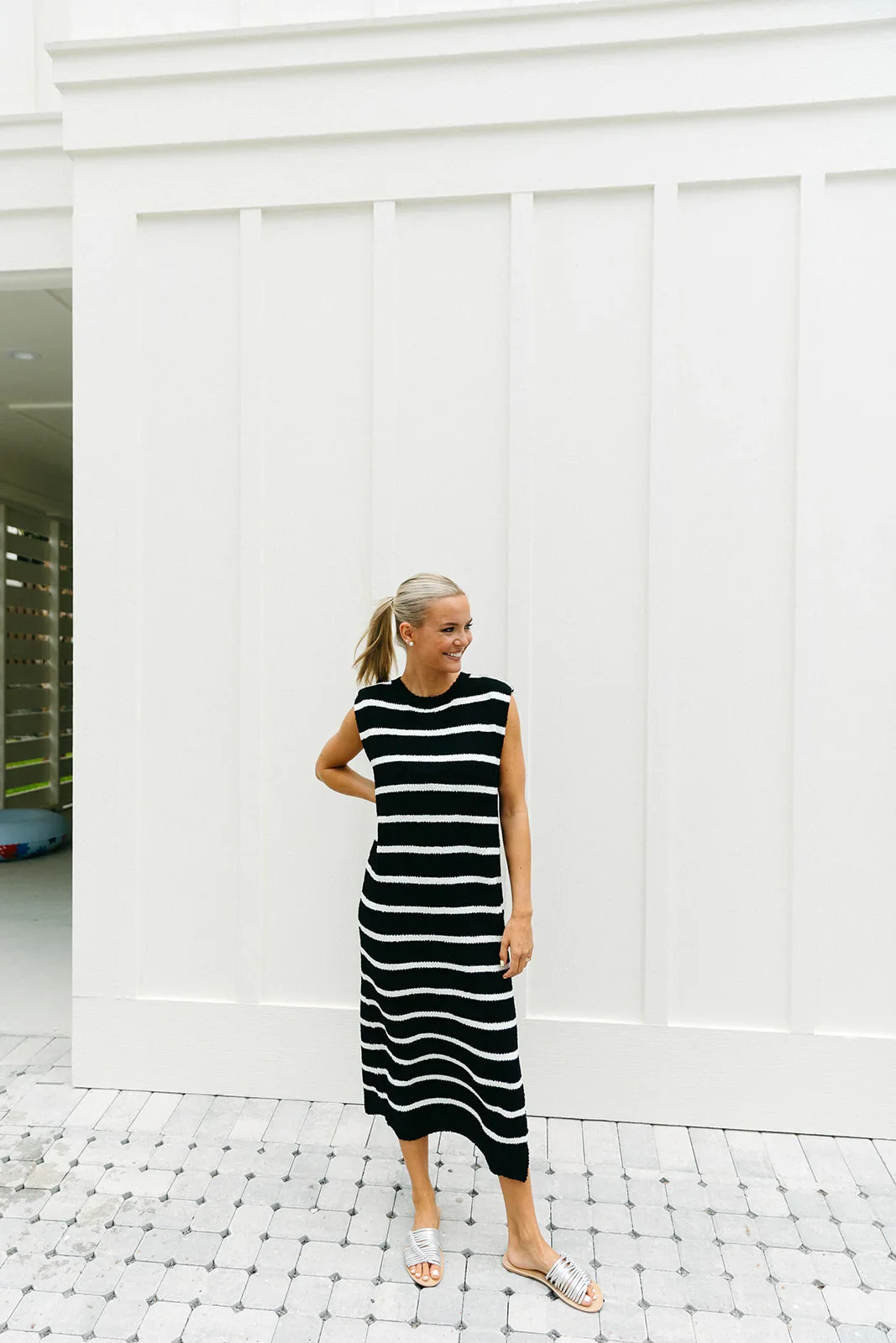 Stay Happy Midi Dress - Black/White