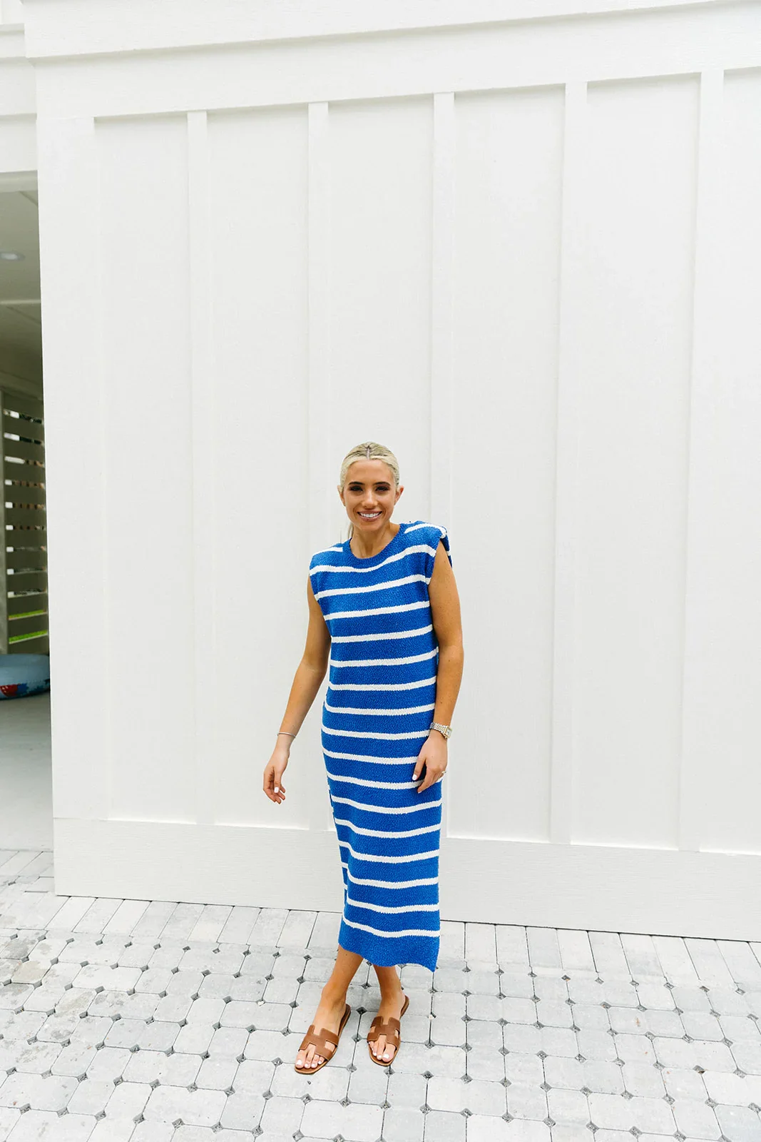 Stay Happy Midi Dress - Blue/White