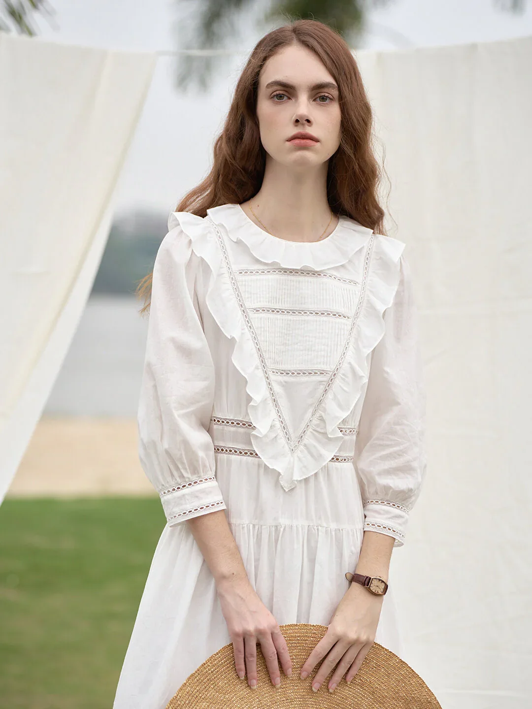 【Final Sale】Lucille Victorian Long Sleeve White Dress