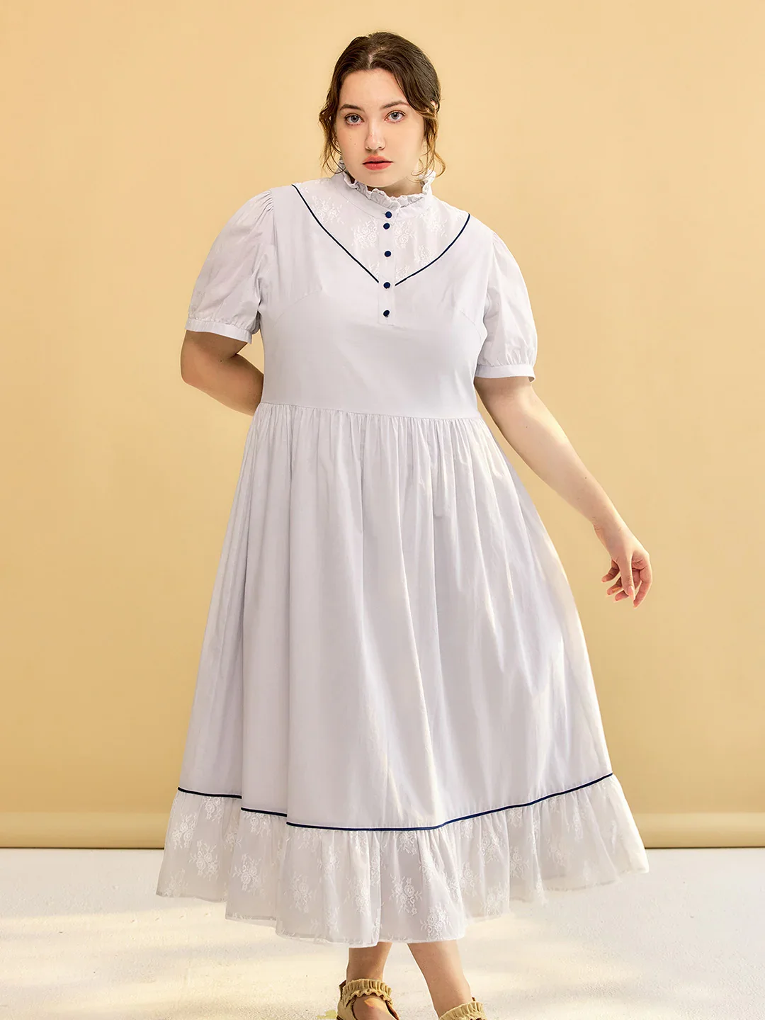 【Final Sale】Plus Size Alva Retro Lace Blue Dress