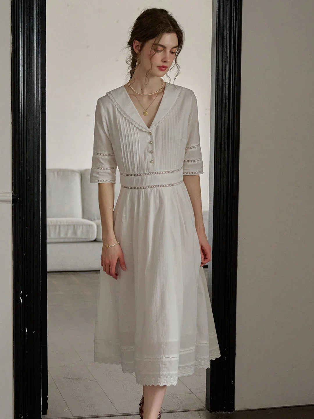 Fiona Cotton White Midi Dress