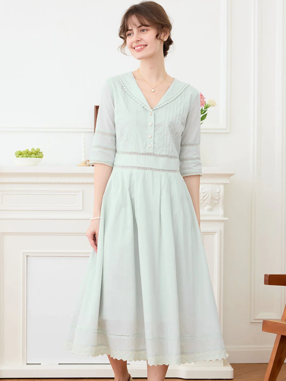 【Final Sale】Fiona Cotton Midi Dress - Light Green