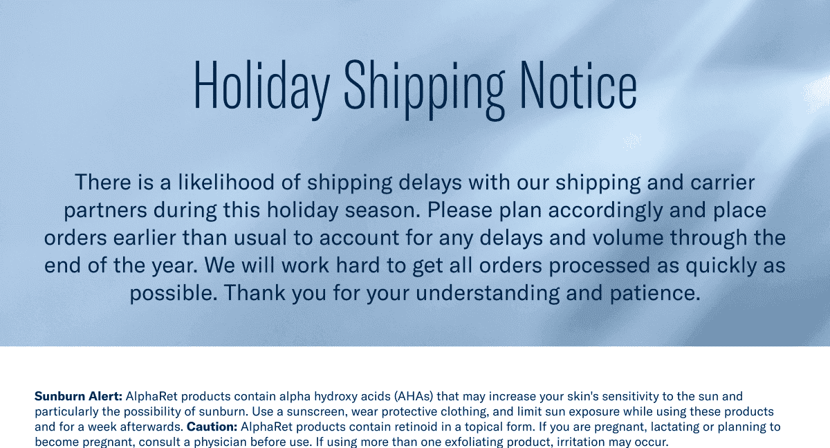 Holiday Shipping Notice