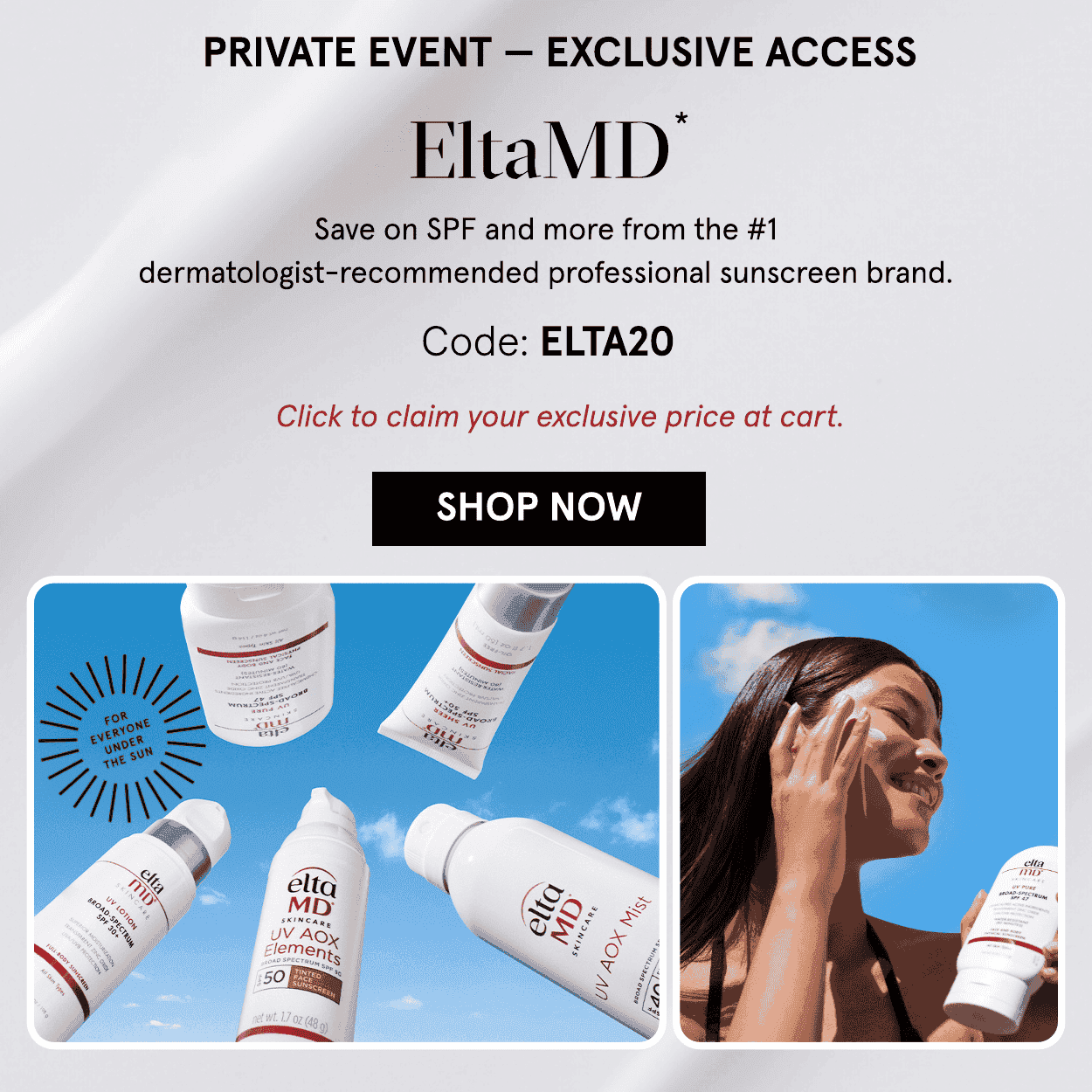 EltaMD Private Event use code ELTA20