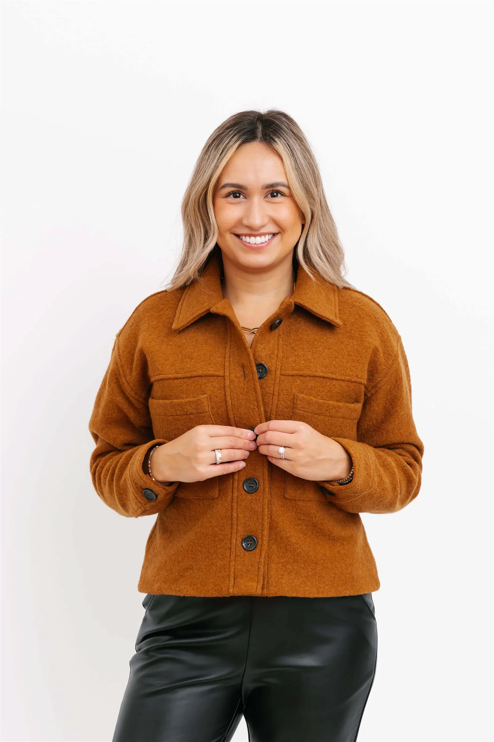 Image of Emory Cropped Jacket in Caramel Brown