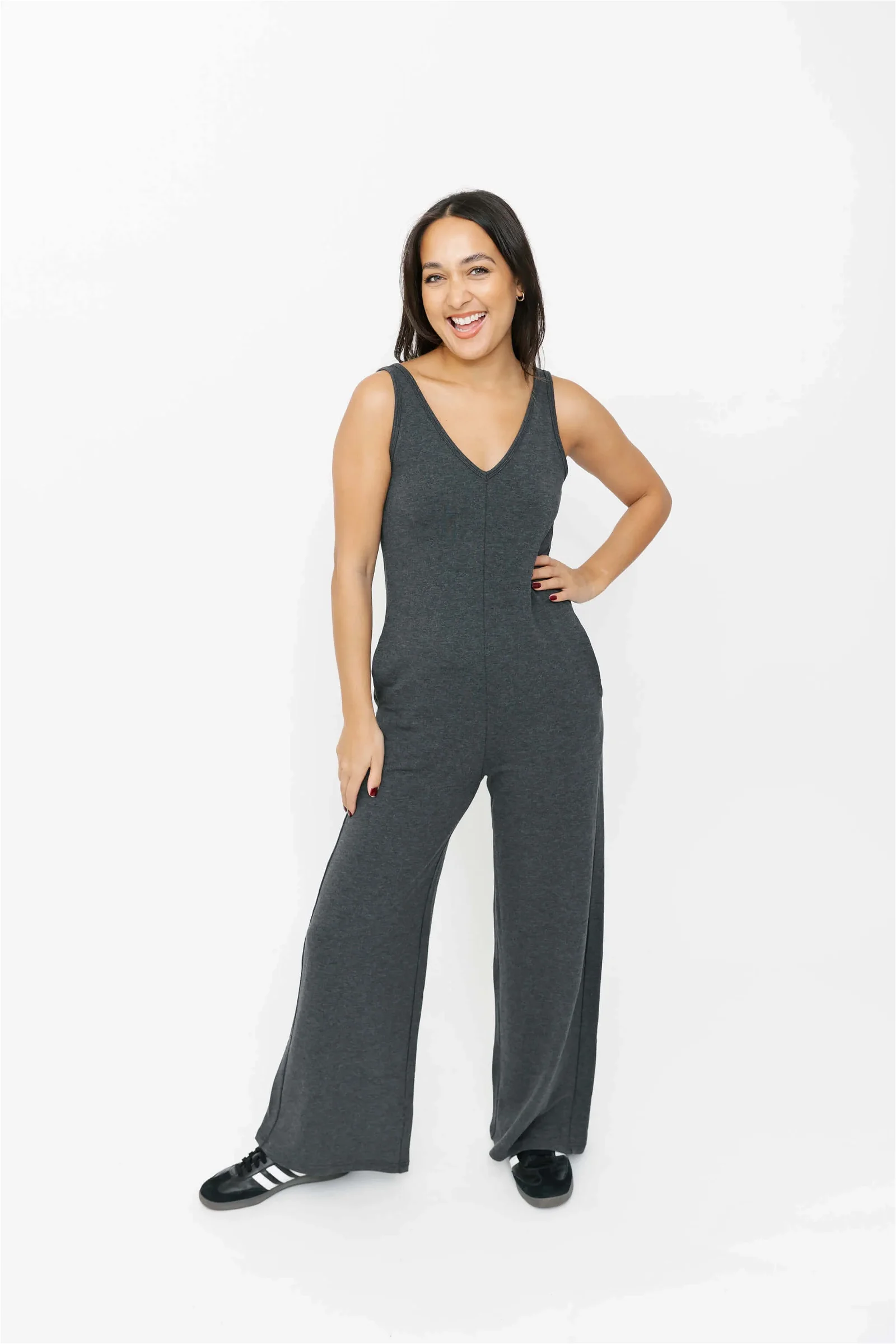 Image of Tuesday Wide Leg Romper in Charcoal Mix