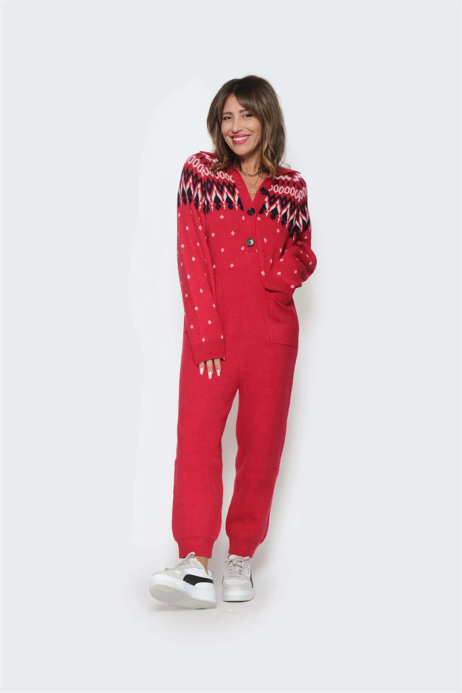 Image of Asher Fair Isle Jumpsuit in Red Combo