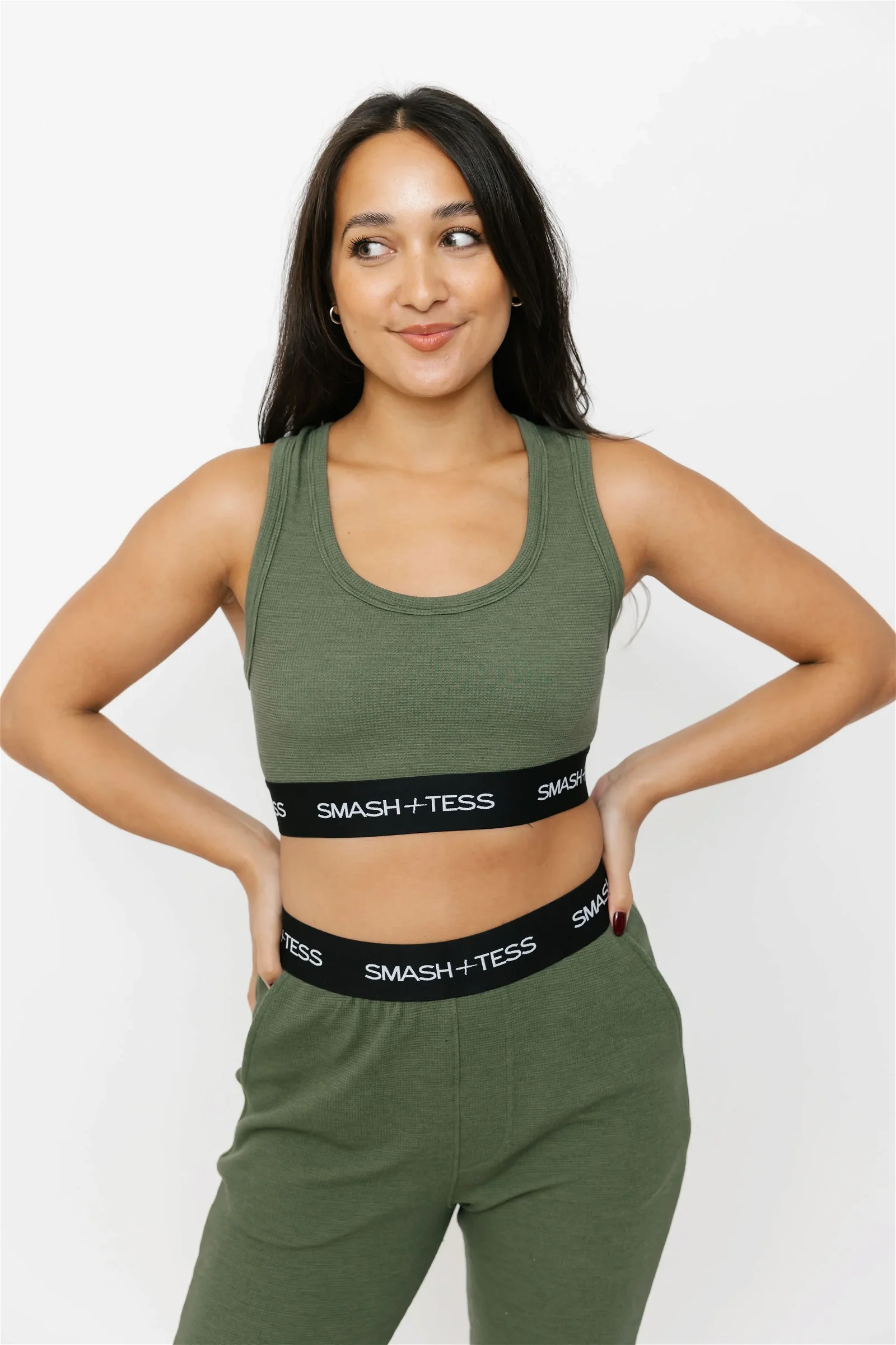 Image of Cuddle Up Waffle Bra Top in Dark Green