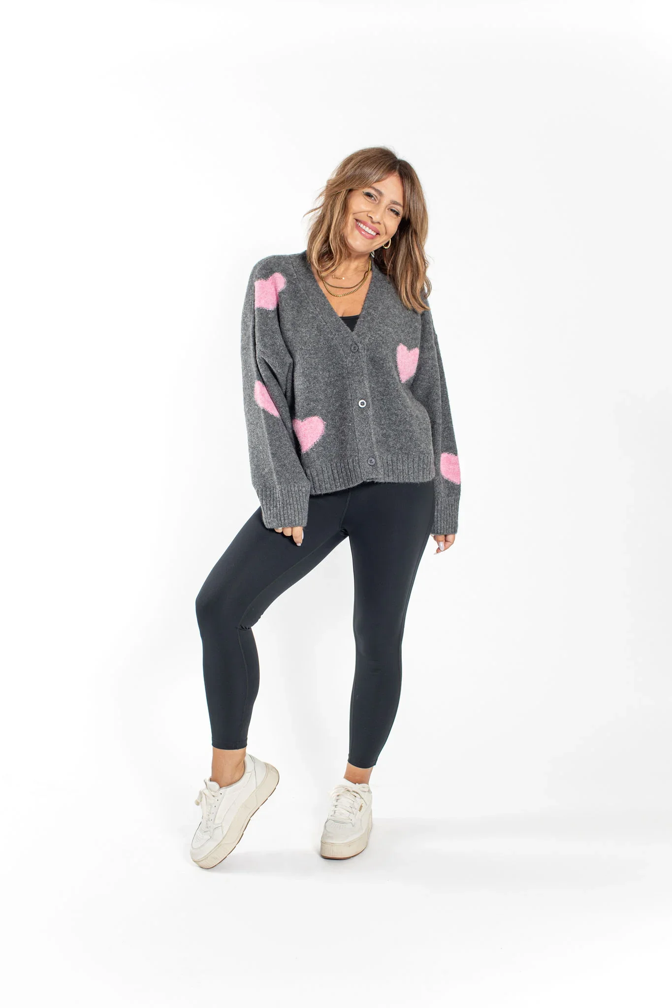 Image of Eloise Heart Cardigan in Heather Charcoal Combo