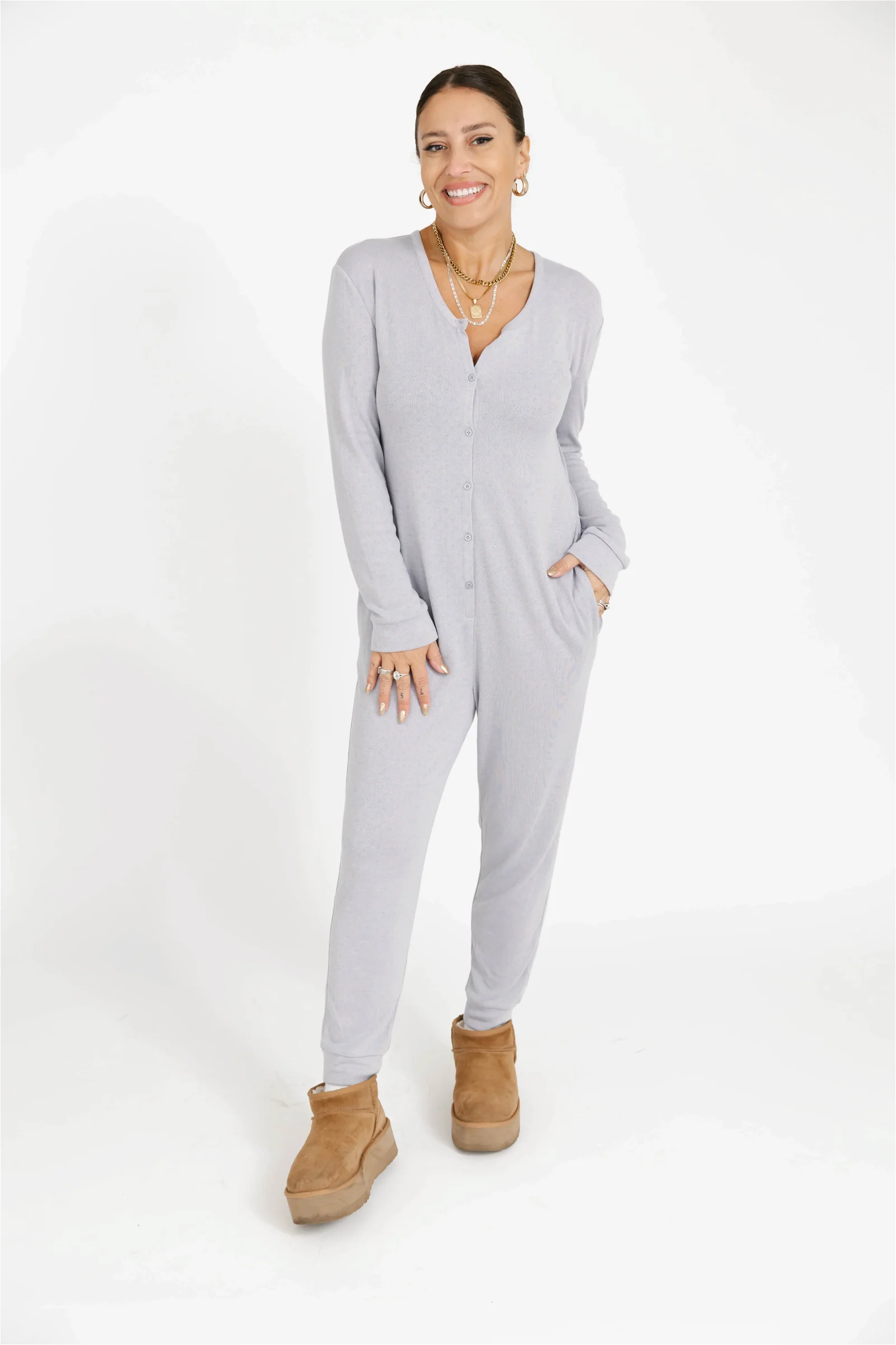 Image of Poppy Romper in Soft Grey