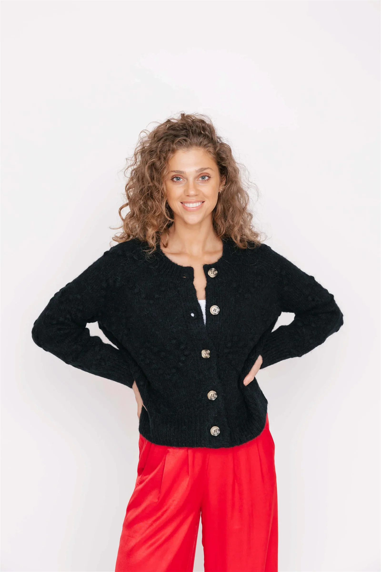 Image of Bea Bobble Cardigan in Midnight Black