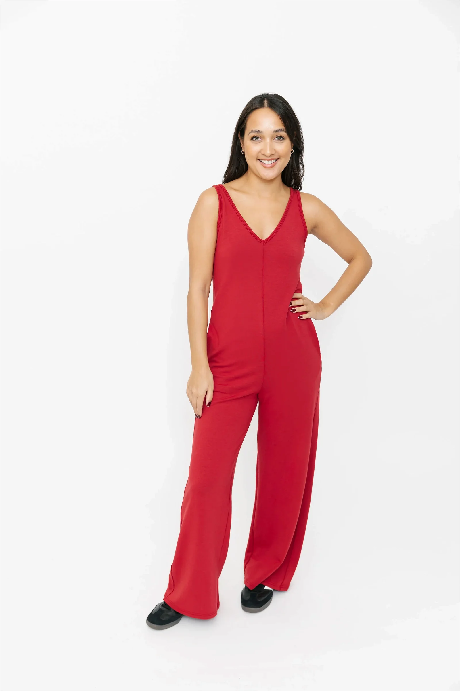 Image of Tuesday Wide Leg Romper in Scarlet Red