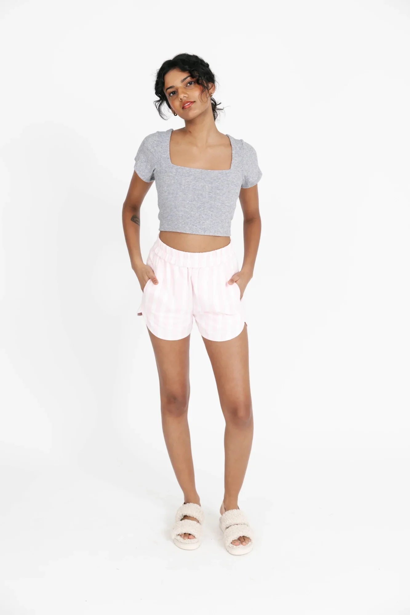 Image of Kendall Sleep Short in Cream/Pink Stripe