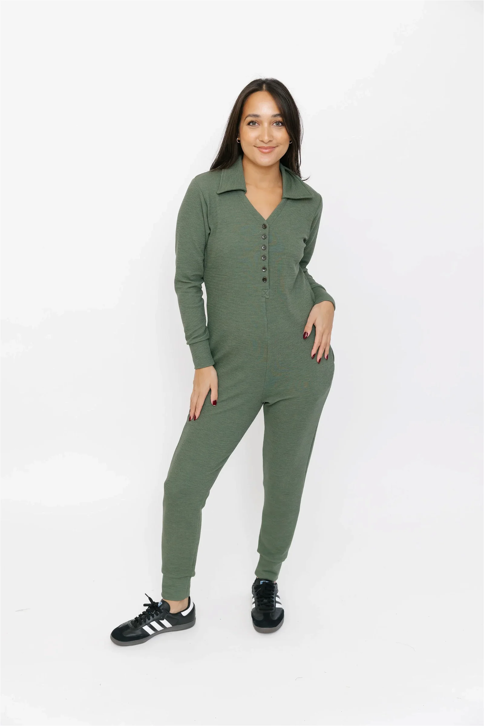 Image of Cuddle Up Waffle Romper in Dark Green