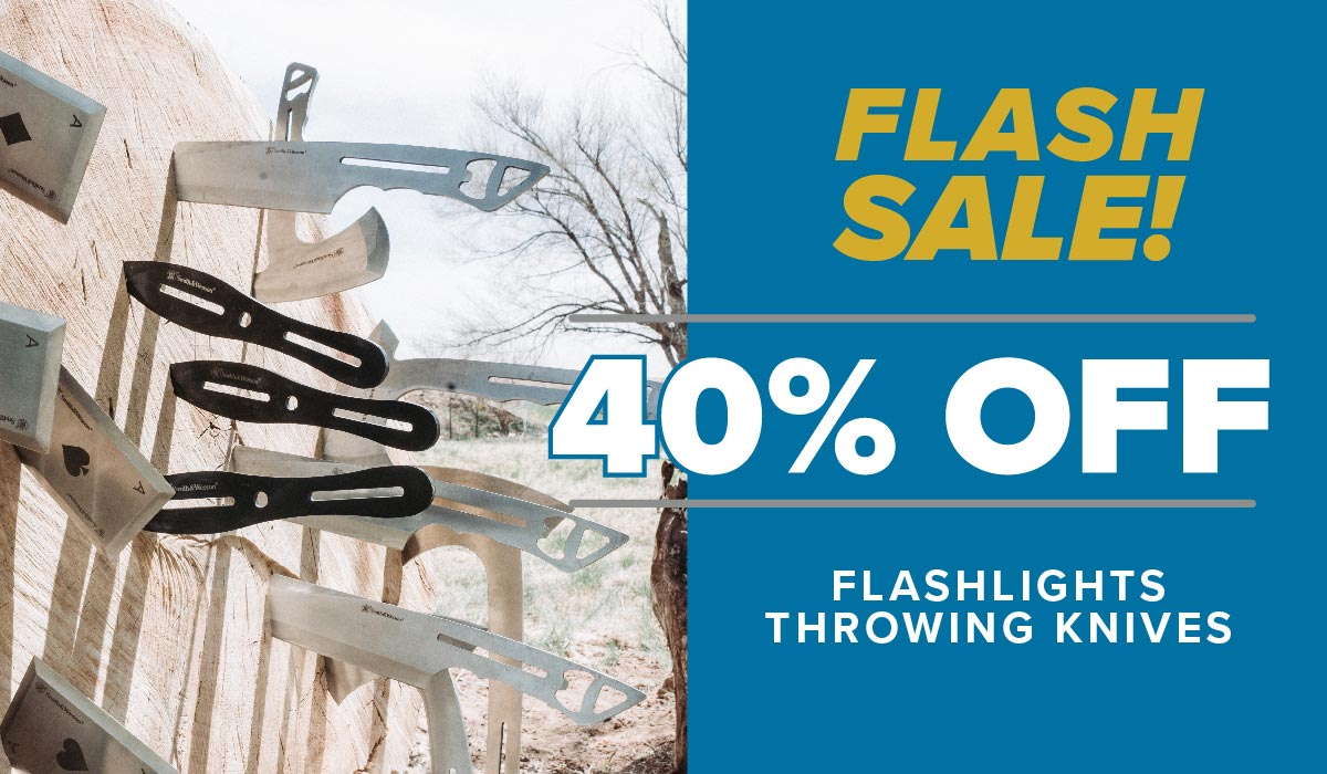 flash sale, flashlights and throwing knives 40% off, save now