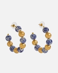 Gold Ball with Porcelain Bead Earrings