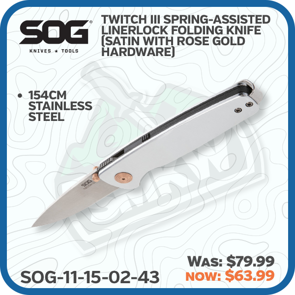 SOG Twitch III Spring-Assisted Linerlock Folding Knife (Satin with Rose Gold Hardware)