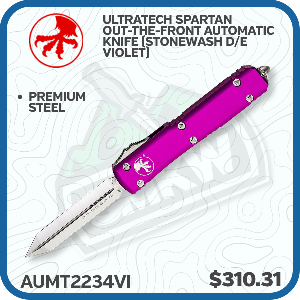 Microtech Ultratech Spartan Out-The-Front Automatic Knife (Stonewash D/E | Violet)