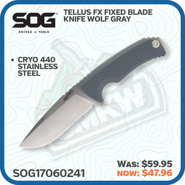 SOG Tellus Fx Fixed Blade Knife Wolf Gray