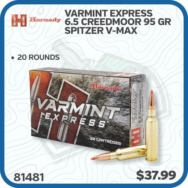 Hornady Varmint Express 6.5 Creedmoor Ammunition 95 Grain Brass Centerfire 20 Rounds Spitzer V-Max