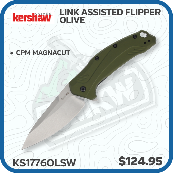 Kershaw Link Assisted Flipper Folding Knife 3.25in Drop Point Olive