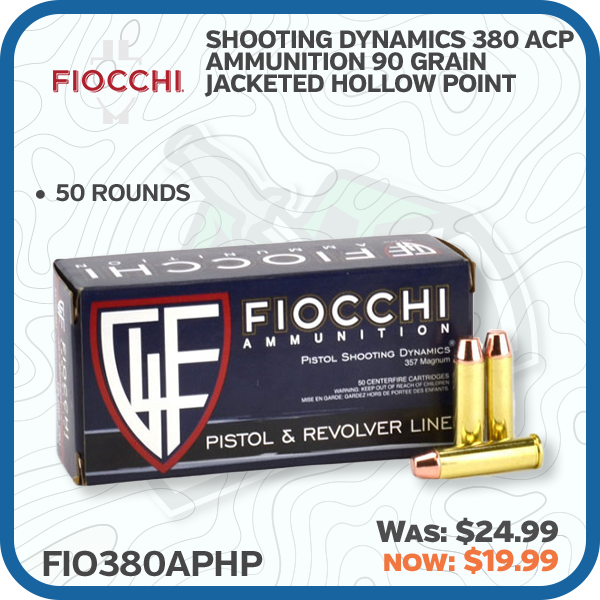 Fiocchi Shooting Dynamics 380 ACP Ammunition 90 Grain Jacketed Hollow Point 50 Rounds