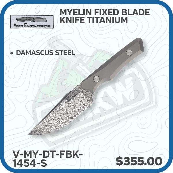 Vero Myelin Fixed Blade Knife Titanium 36in Plain Damascus Drop Point