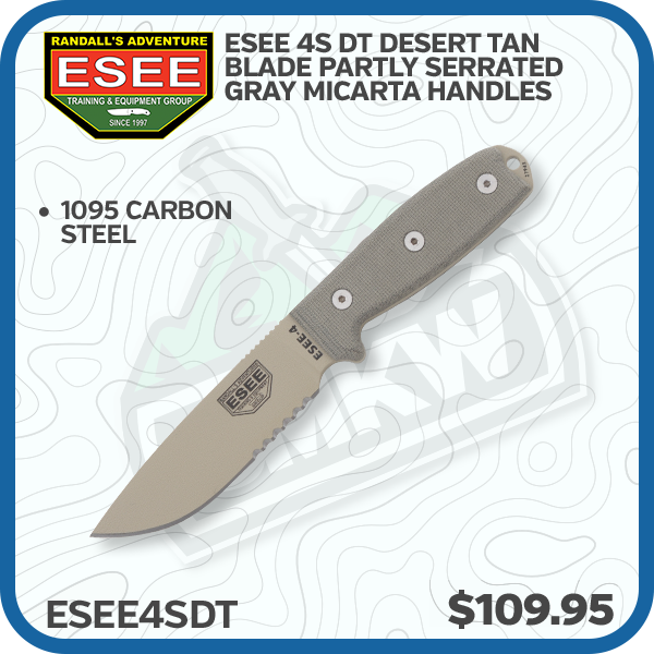 ESEE 4S DT Desert Tan Blade Partly Serrated Gray Micarta Handles