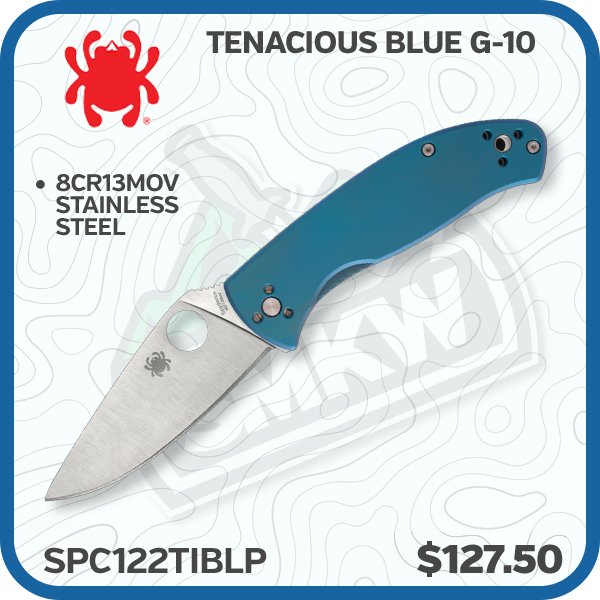 Spyderco Tenacious Folding Knife 3.35in Satin Drop Point Blue G-10