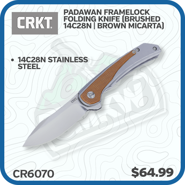 CRKT Padawan Framelock Folding Knife (Brushed 14C28N | Brown Micarta)