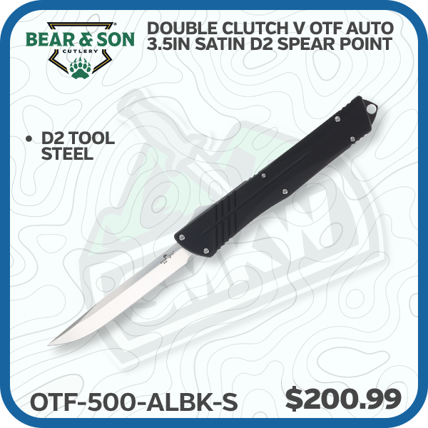 Bear & Son Double Clutch V OTF Auto 3.5in Satin D2 Spear Point