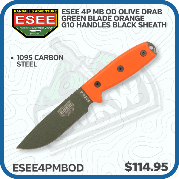 ESEE 4P MB OD Olive Drab Green Blade Orange G10 Handles Black Sheath