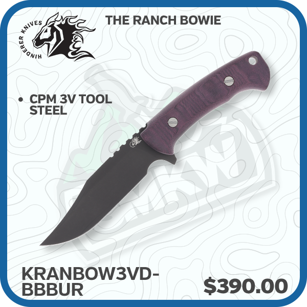 Hinderer The Ranch Bowie (Battle Black DLC Burgundy Micarta)