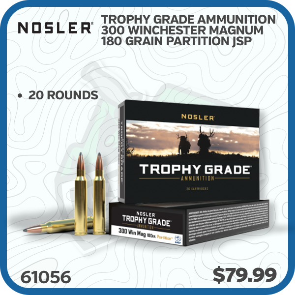 Nosler Trophy Grade Ammunition 300 Winchester Magnum 180 Grain Partition JSP 20 Rounds