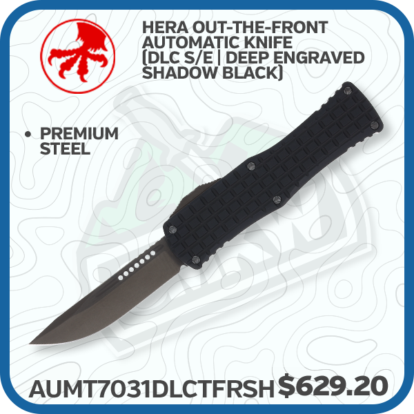 Microtech Hera Out-the-Front Automatic Knife (DLC S/E | Deep Engraved Shadow Black)