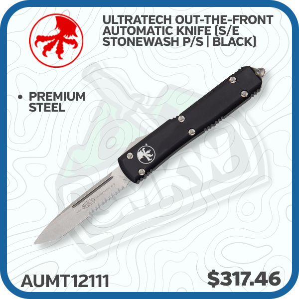 Microtech Ultratech Out-The-Front Automatic Knife (S/E Stonewash P/S | Black)