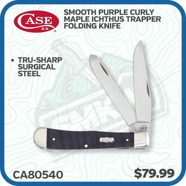 Case Smooth Purple Curly Maple Ichthus Trapper Folding Knife