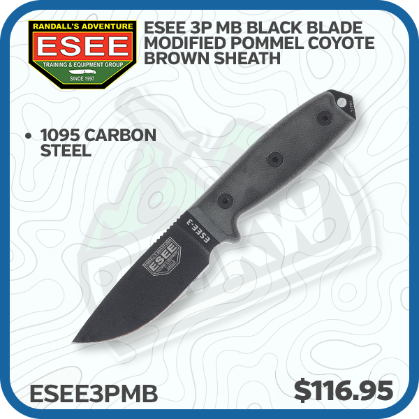 ESEE 3P MB Black Blade Modified Pommel Coyote Brown Sheath