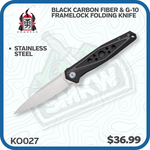 Komoran Black Carbon Fiber & G-10 Framelock Folding Knife