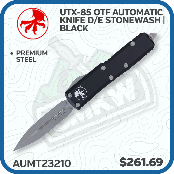 Microtech UTX-85 Out-The-Front Automatic Knife (D/E Stonewash | Black)