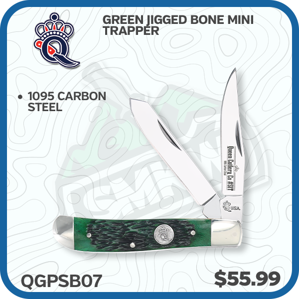 Queen Cutlery Green Jigged Bone Mini Trapper