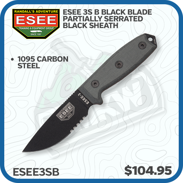 ESEE 3S B Black Blade Partially Serrated Black Sheath