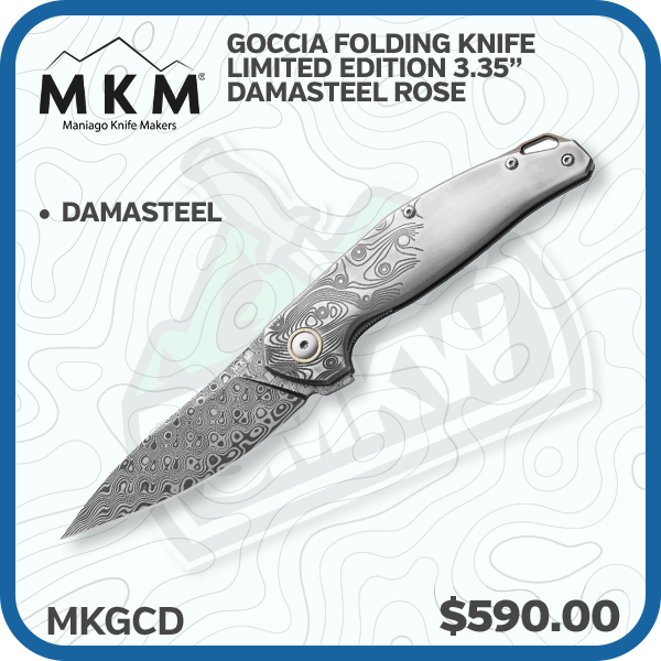 MKM Goccia Folding Knife Limited Edition 3.35in Damasteel Rose