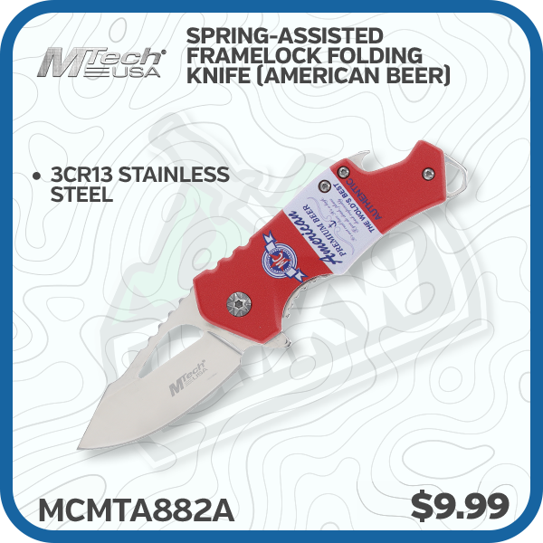 MTech Spring-Assisted Framelock Folding Knife (American Beer)