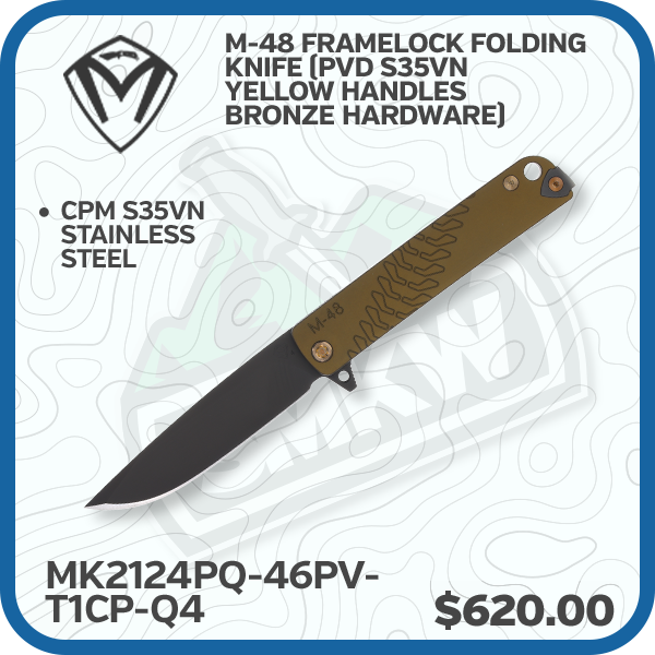 Medford M-48 Framelock Folding Knife (PVD S35VN | Yellow Handles | Bronze Hardware)