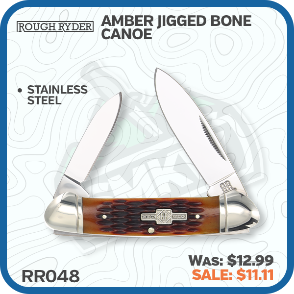 Rough Ryder Amber Jigged Bone Canoe Folding Knife