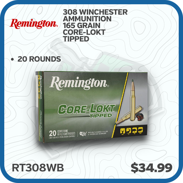 Remington 308 Winchester Ammunition 165 Grain Core-Lokt Tipped 20 Rounds