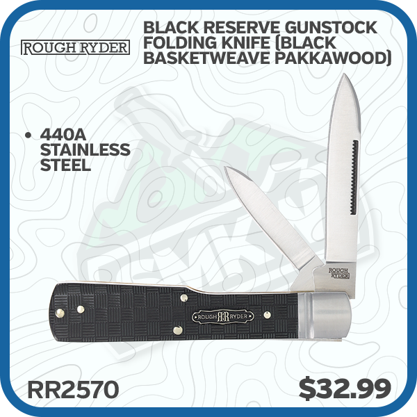 Rough Ryder Black Reserve Gunstock Folding Knife (Black Basketweave Pakkawood)